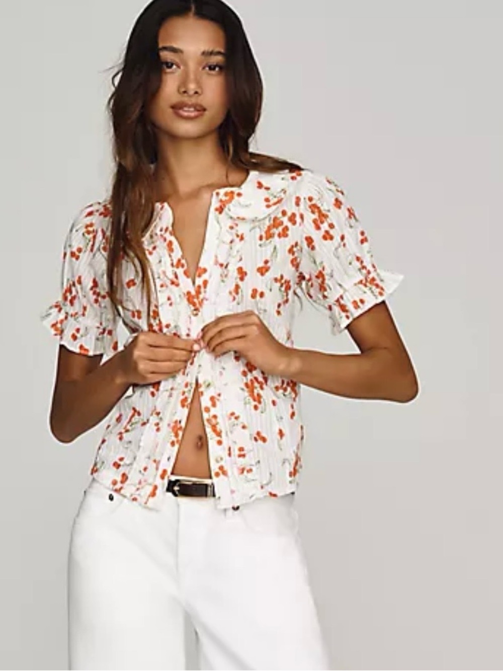 Pilcro/Anthropologie Keira Waisted Tuxedo Blouse in Cherry Red Size M. NWT